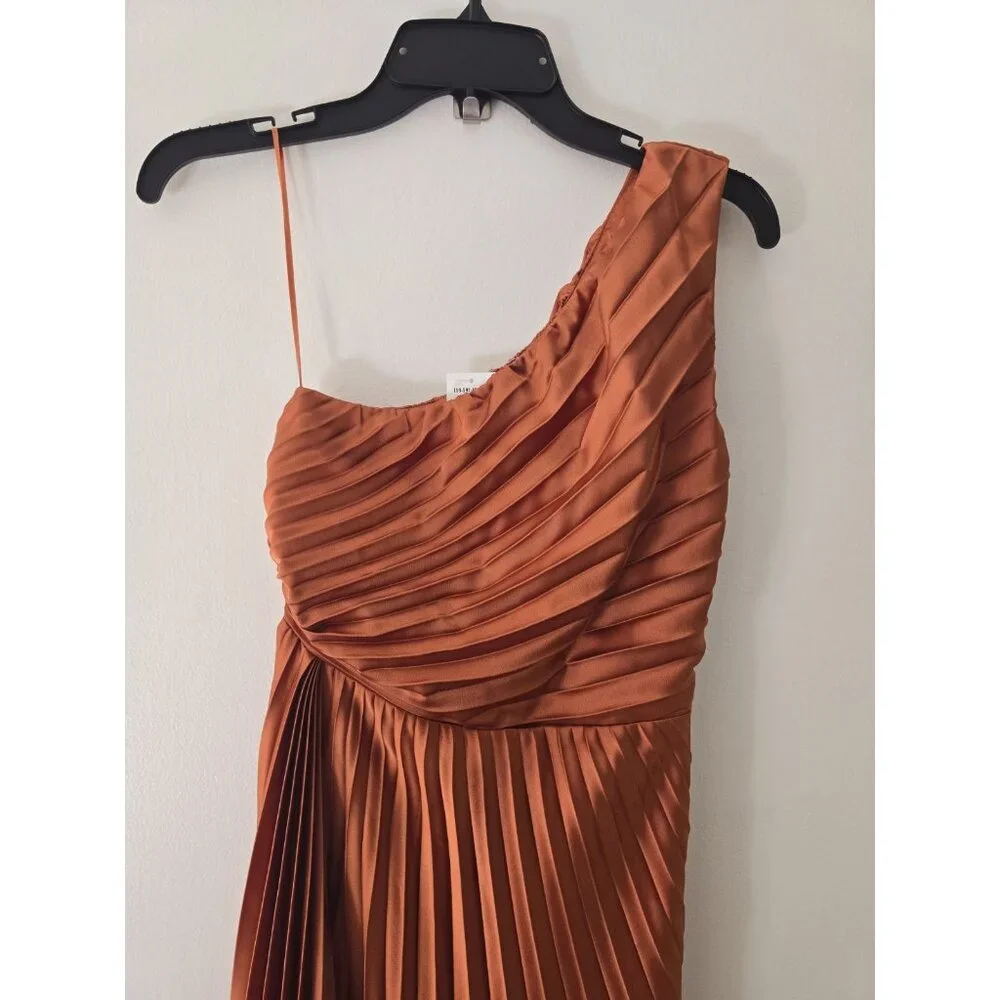Abercrombie Fitch Giselle Pleated One Shoulder Maxi Copper Terracotta Dress XSP